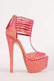 Anne Michelle Strappy Iridescent Textured Peep Toe Platform Heel