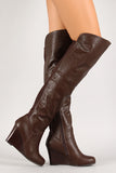 Round Toe Over-The-Knee Wedge Boot