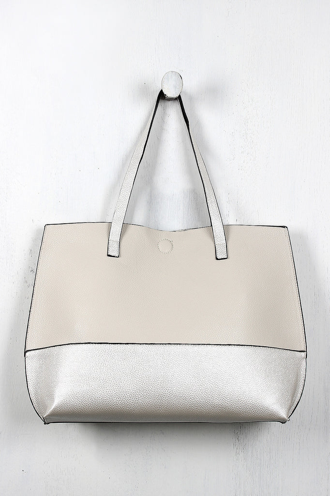 Pebbled Leatherette Two-Tone Reversible Bag