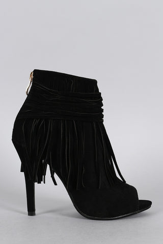 Suede Fringe Peep Toe Bootie