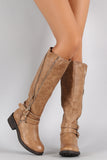 Buckle Zipper Round Toe Riding Knee High Boot
