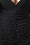 Plunging V-Neck Front Slit Ruched Dress