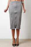 Zip Down Vegan Suede Midi Skirt