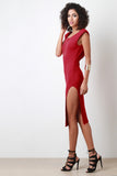 Plunging Back Side Slit Cocktail Dress