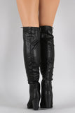 Almond Toe Lace Up Stacked Heeled Over-The-Knee Boots