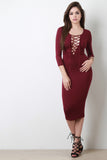 Lace Up Long Sleeve Midi Dress
