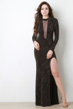 Metallic Knit Mesh Window Maxi Dress