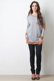 Suede Accent Long Sleeve Knit Top