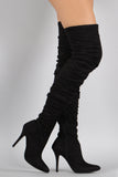Anne Michelle Suede Slouchy Pointy Toe Over-The-Knee Stiletto Boots