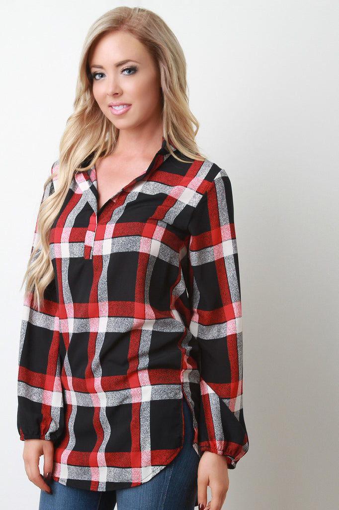 Madarin Collar Lightweight Plaid Top