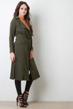 Belted Long Sleeves Open Front Longline Jacket