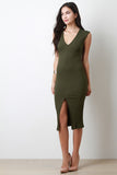 Sleeveless Ribbed Front Slit Midi Dress