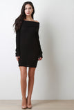 Off-The-Shoulder Ribbed Sweater Dress