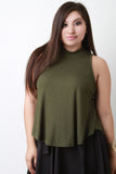 Sleeveless Ribbed Knit Mock Top