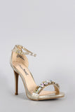 Anne Michelle Metallic Jeweled Open Toe Ankle Strap Stiletto Heel