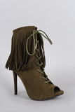 Shoe Republic LA Peep Toe Lace Up Fringe Booties