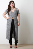 Marled Knit Short Sleeves Cold Shoulder Maxi Top
