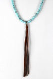 Faux Suede Tassel Bead Necklace