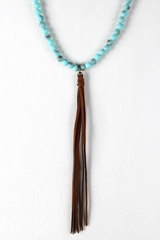 Faux Suede Tassel Bead Necklace