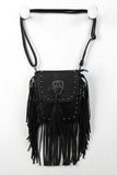 Filigree Pendant Studded Leather Fringe Bag