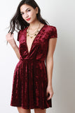 Velvet Deep V-Neck Cap Sleeves Flare Cocktail Dress