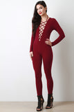 Corset Lace Front Long Sleeve Jumpsuit