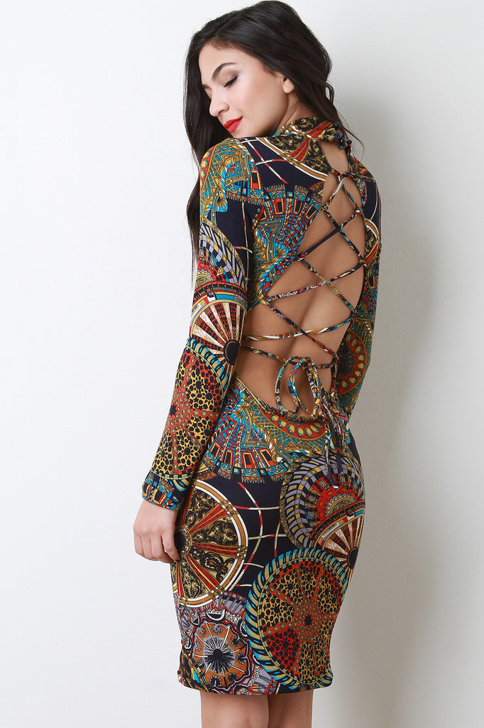 Medallion Pattern Corset Lace Back Dress
