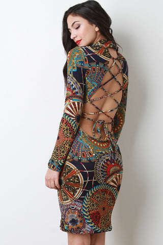 Medallion Pattern Corset Lace Back Dress