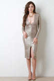 Metallic Shimmer Deep Plunge Midi Dress